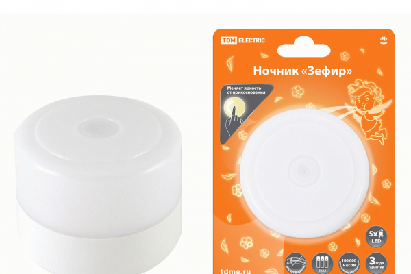 Ночник TDM Зефир с диммером, 5LED, 1 Вт, питание батарейки  - 3хАА, с подвесом