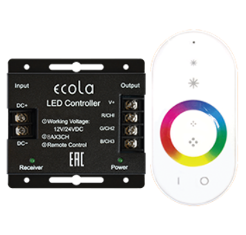 Ecola Контроллер 12V 24A 288W(576W 24V) с кольцевым сенсорным белым радиопультом  LED strip RGB RF controller /RFC24WESB/