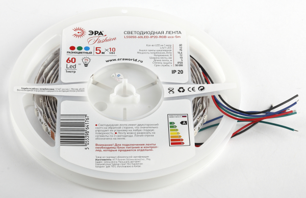 Светодиодная лента ЭРА IP20  12V  14,4Вт/м  мультиколор  LS5050-60LED--RGB-eco (1уп.-5м)