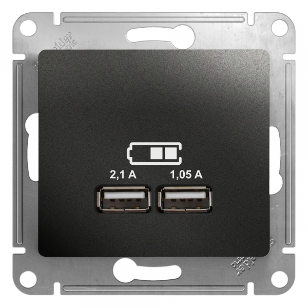 Glossa Антрацит USB Розетка 5В/2100мА, 2х5В/1050мА, механизм GSL000733