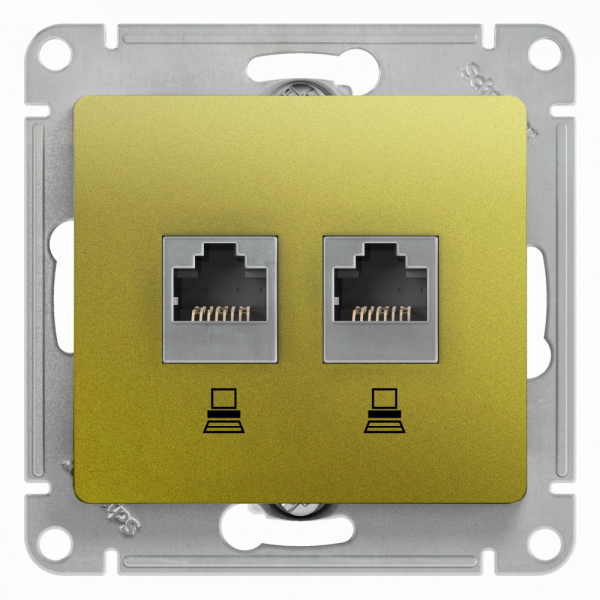 Glossa Фисташковый Розетка 2-местная компьютерная RJ45+RJ45, категория 5E, механизм IP20 скрытая установка GSL001085KK