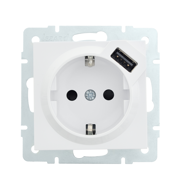 Lezard VESNA  Розетка с/з + USB разъём белая  742-0288-181