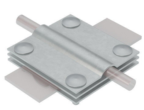 Соединитель крестообразный для прутка Ø 5-12мм и полосы шириной до 40мм. Три пластины. Горячее цинкование