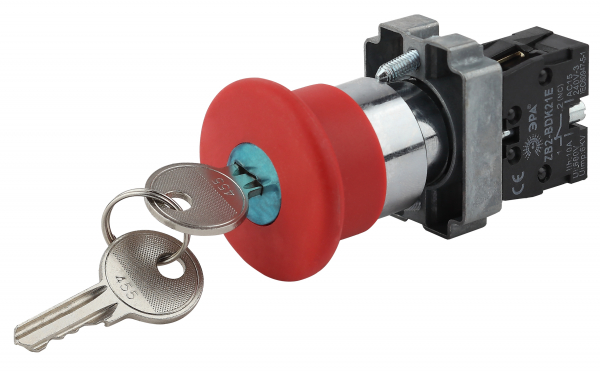 Кнопка управления ЭРА LAY5-BS142 "Грибок"с ключом  крас. d22мм  240В 1р (20/200/3200)