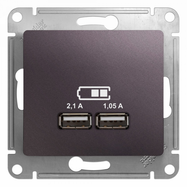 Glossa  Сиреневый Туман Розетка механизм USB 5В/2100мА, 2х5В/1050мА, GSL001433