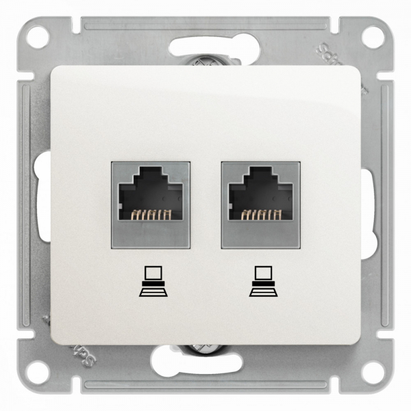 Glossa Перламутр Розетка 2-местная компьютерная RJ45+RJ45, категория 5E, механизм IP20 скрытая установка GSL000685KK
