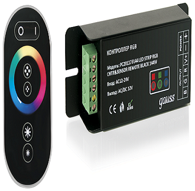 Gauss Контроллер для RGB 288W 24А с сенсорным пультом управления цветом (черный)