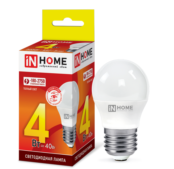 Светодиодная лампа IN HOME P45  4Вт 230В 3000К Е27