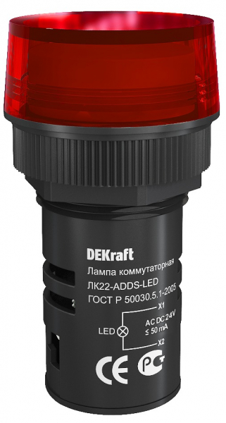 Арматура светосигнальная 25066DEK Лампа комм. ADDS 22 мм LED кр. 24В AC/DC ЛK-22 DEKraft