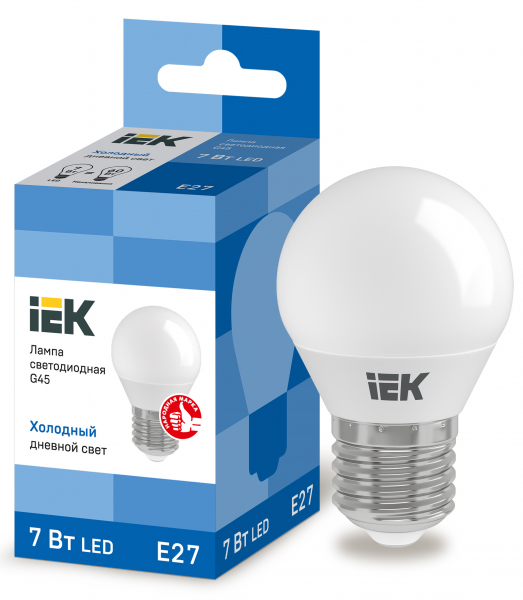 Светодиодная лампа ECO G45 шар 7Вт 230В 6500К E27 IEK