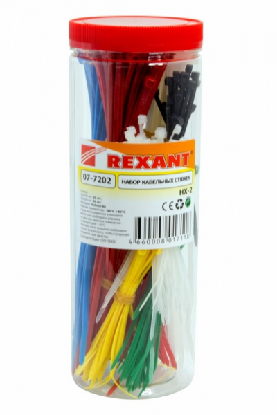 Хомут (стяжка)  пластик набор:  цветн.  НХ-2  REXANT 07-7202 07-7202