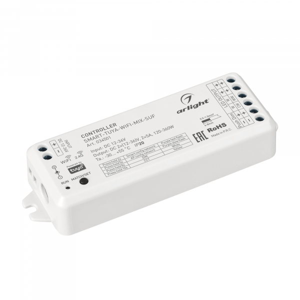 Arlight Контроллер SMART-TUYA-WIFI-MIX-SUF (12-36V, 2x5A, 2.4G) (Arlight, IP20 Пластик, 5 лет)