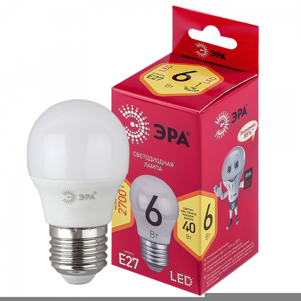 LED P45-6W-827-E27 R ЭРА (диод, шар, 6Вт, тепл, E27)