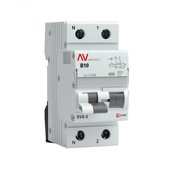 Дифференциальный автомат DVA-6 1P+N 10А (B) 30мА (AC) 6кА  EKF AVERES