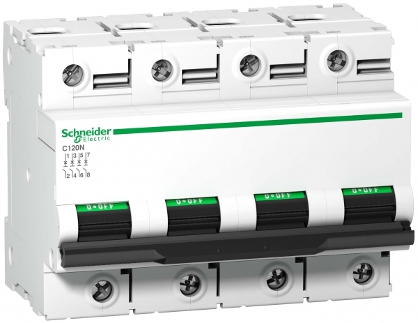 Автоматический выключатель Schneider Electric 4P 80А характеристика C 10кА Acti9 C120N A9N18372