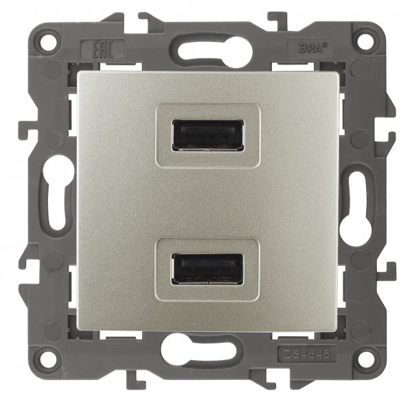 ЭРА  Elegance  Шампань  Устройство зарядное USB, 230В/5В-2100мА, IP20 14-4110-04