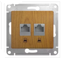 Glossa Дерево Дуб Розетка 2-местная компьютерная RJ45+RJ45, категория 5E, механизм IP20 скрытая установка GSL000585KK
