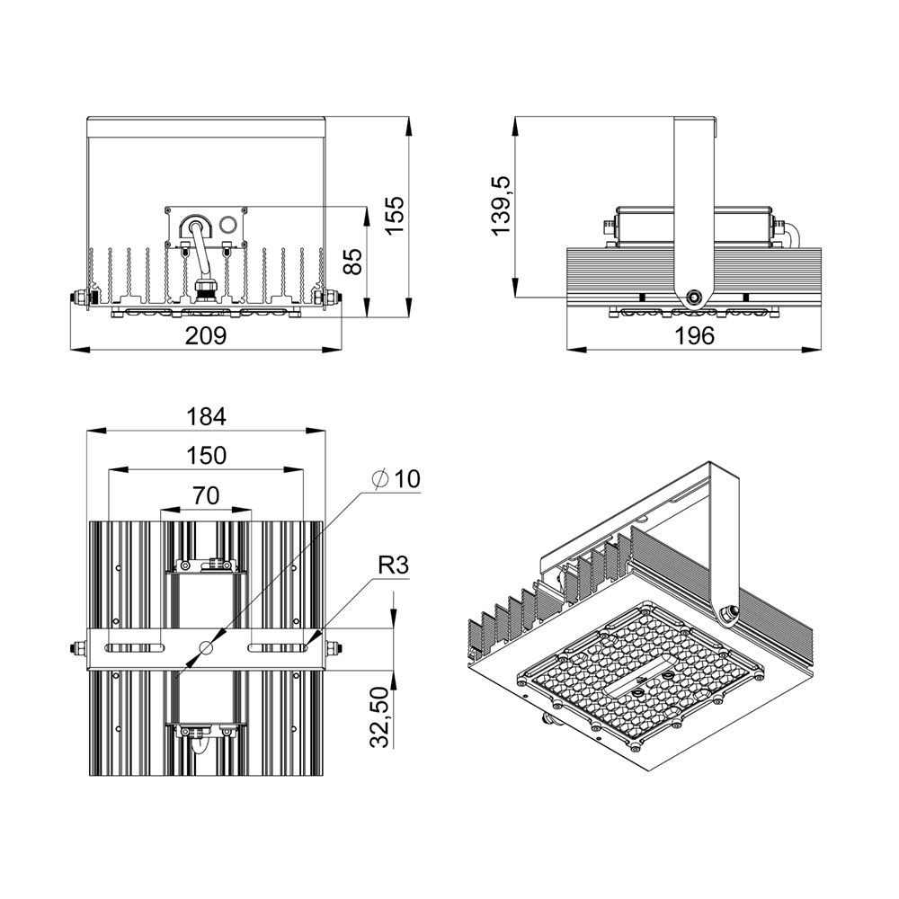 Прожектор 80 S Эко CRI70 3000К 155х70°