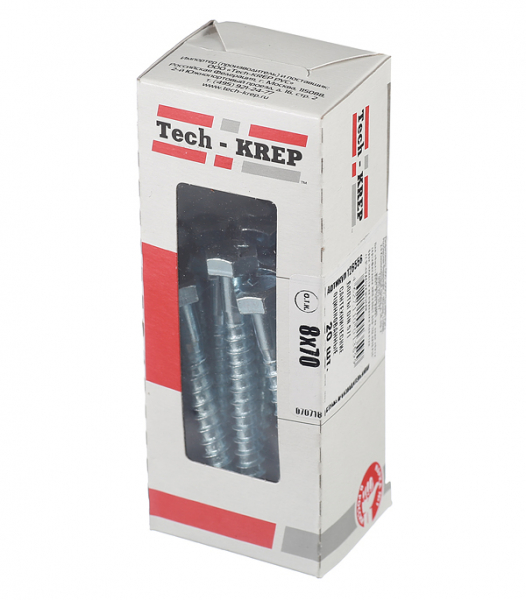 Болт DIN 571  сантехнический оцинк 8х70 (20 шт) - коробка с ок. Tech-Kr