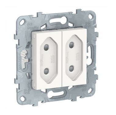Schneider Electric Unica NEW  Белый Розетка 2-модульная без заземляющих контактов, со шторками, винтовой зажим, 10 А, NU503118