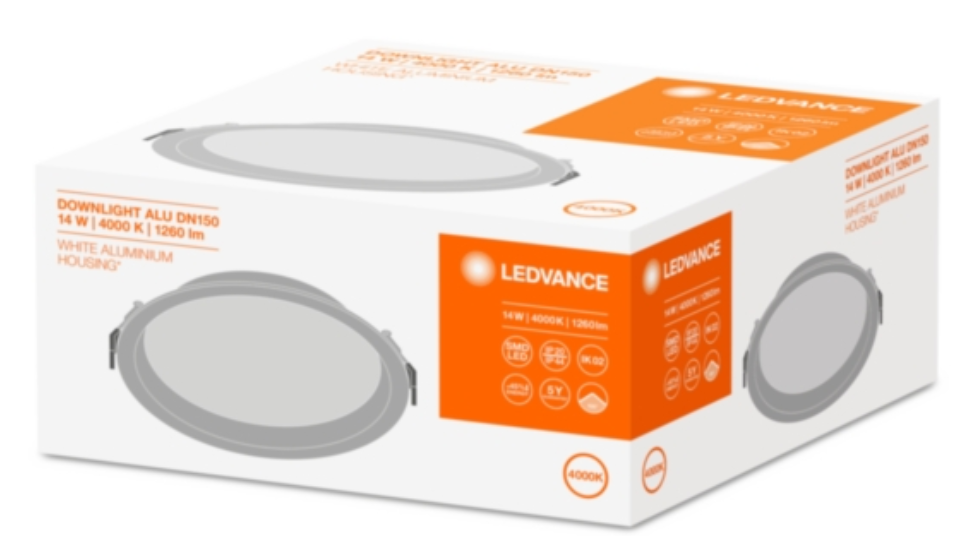 Светильник ДВО-14Вт 4000K 1260Лм IP44 белый LEDVANCE DL ALU DN150 14W/4000K WT IP44