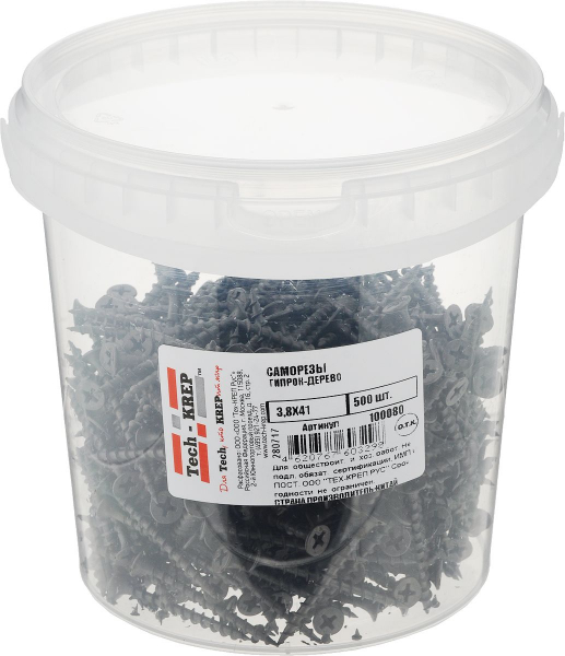 Саморез потай оксид крупный шаг 3,5(3,8)*41 по дереву (500 шт) - ведро Tech-Krep