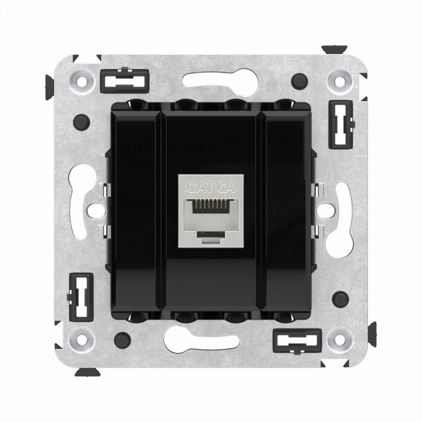 Компьютерная розетка RJ-45 без шторки в стену, кат.6А одинарная экранированная, "Avanti", "Черный квадрат"