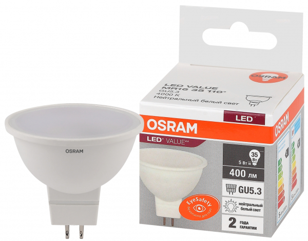 Светодиодная лампа OSRAM MR16  5Вт 230В 4000К GU5.3