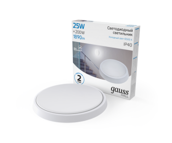 Светильник ЖКХ Gauss  IP40  25W 1890lm 6500K 200-240V IP40 D210*35мм белый LED  HALL круг ЖКХ 1/20
