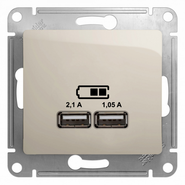 Glossa  Молочный Розетка механизм USB 5В/2100мА, 2х5В/1050мА, GSL000933