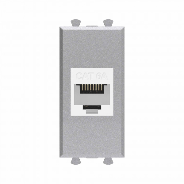 Компьютерная розетка RJ-45 без шторки модульная, кат.6А, "Avanti", "Закаленная сталь", 1 модуль