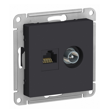 AtlasDesign Карбон  Розетка 2-местная компьютерная+ТВ, RJ45+TV, кат.5E, механизм ATN001089