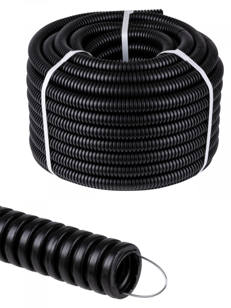 Труба гофрированная ПНД d 20 с зондом (25 м) легкая черная TDM (кратно 25)