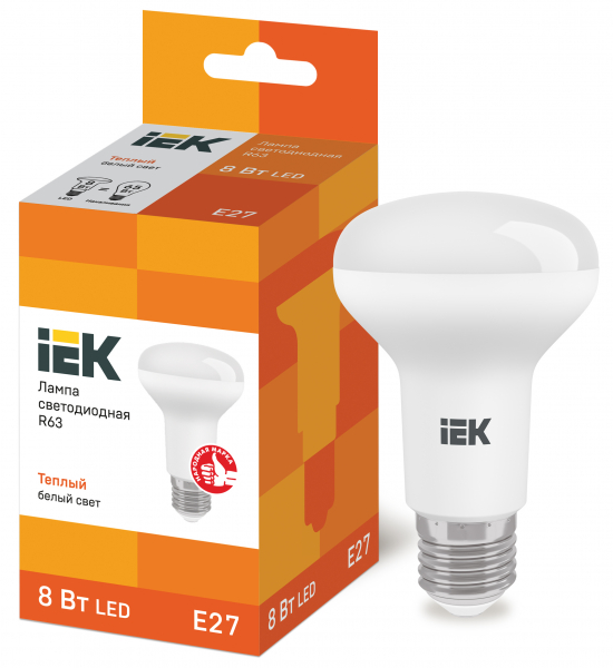 Светодиодная лампа IEK R63 8Вт 230В 3000К E27