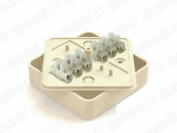 Коробка респределительная для наружного монтажа 75х75х20мм с клеммной колодкой ЗВИ-3 (1,0-2,5мм2) 6 клемм, IP40, цвет -СЛОНОВАЯ КОСТЬ (100шт)