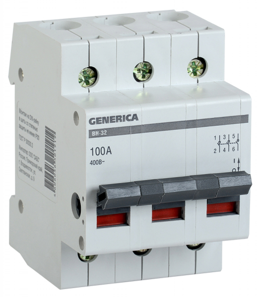 Выключатель Нагрузки  3П  100А  GENERICA  ВН-32
