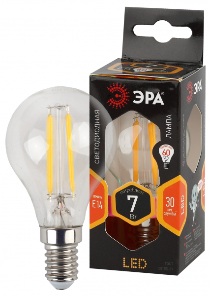Светодиодная лампа ЭРА P45  7Вт 2700К E14 филамент.