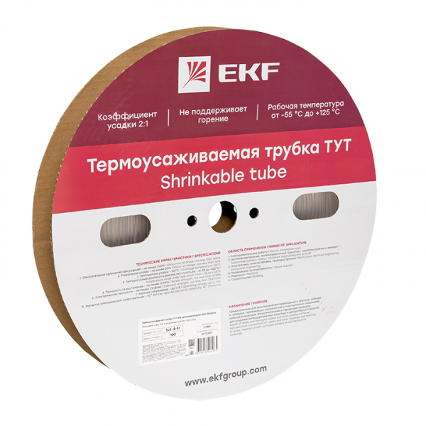 Термоусаживаемая трубка ТУТ 4/2 прозрачная рулон EKF PROxima (кратно 100)