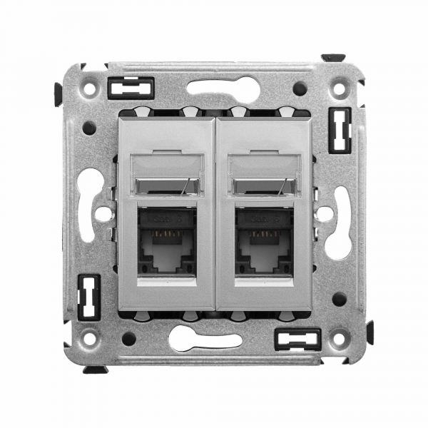 Компьютерная розетка двойная RJ-45 в стену, кат.6 ,"Avanti", "Закаленная сталь", 2 модуля