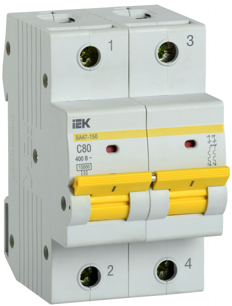 Автоматический выключатель IEK ВА47-150 2Р 80А 15кА х-ка C