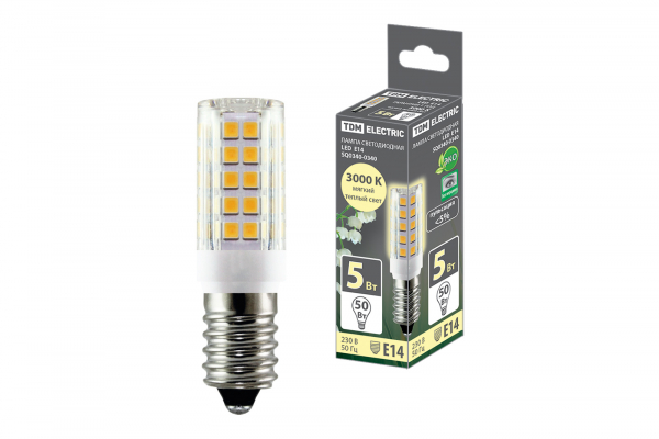 Лампа светодиодная Е14-5 Вт-230 В-3000 К, SMD, 16x54 мм TDM