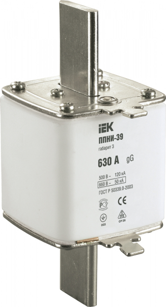 Плавкая вставка предохр. габ. 3  630А IEK ППНИ-39