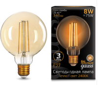 Светодиодная лампа Gauss G95 8Вт 185-265В 2400К E27 филамент. Filament Golden