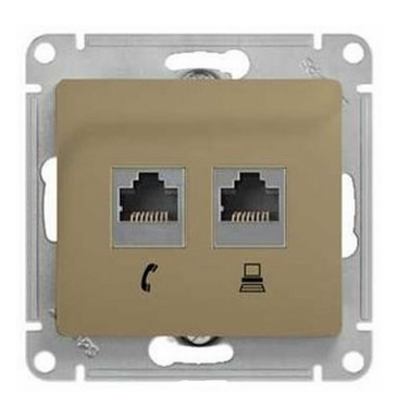 Glossa Титан Розетка 2-местная компьютерная RJ45+RJ45, категория 5E, механизм IP20 скрытая установка GSL000485KK