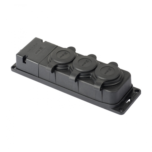 Колодка Каучук IP44 3гн. с з/к Черн. с заглушками 230В 2P+PE 16A  EKF PRO