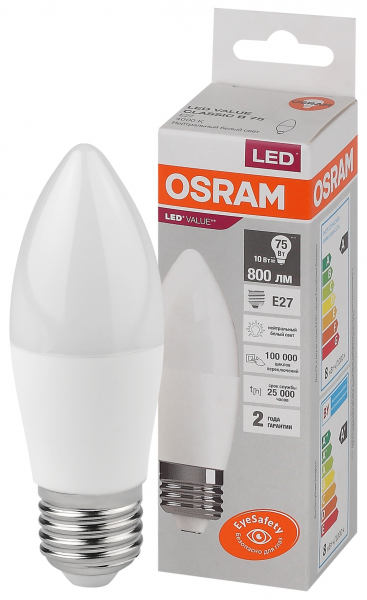 Светодиодная лампа OSRAM B75 10Вт 230В 4000К E27