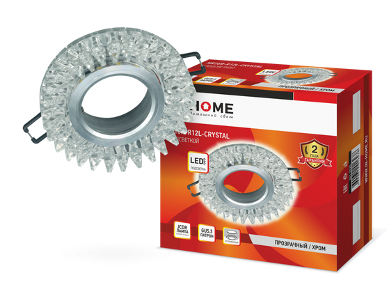 Светильник встраиваемый IN HOME MR16R-R12L-crystal под лампу JCDR GU5.3 с подсветкой Прозрачный/ Хром