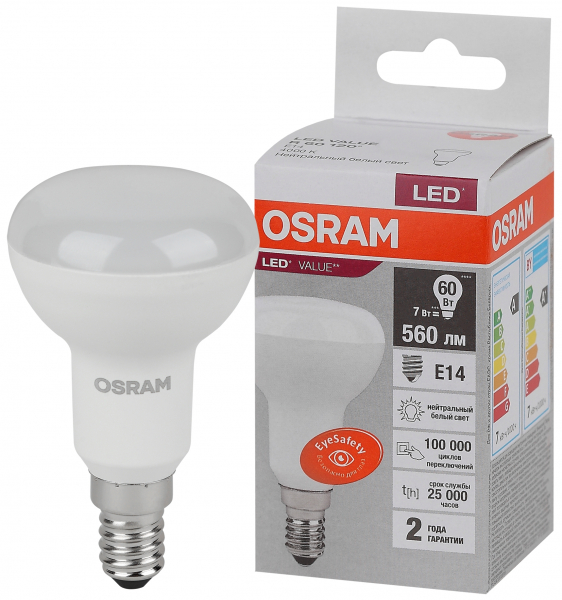 Светодиодная лампа OSRAM R60  7Вт 4000К 230В E14