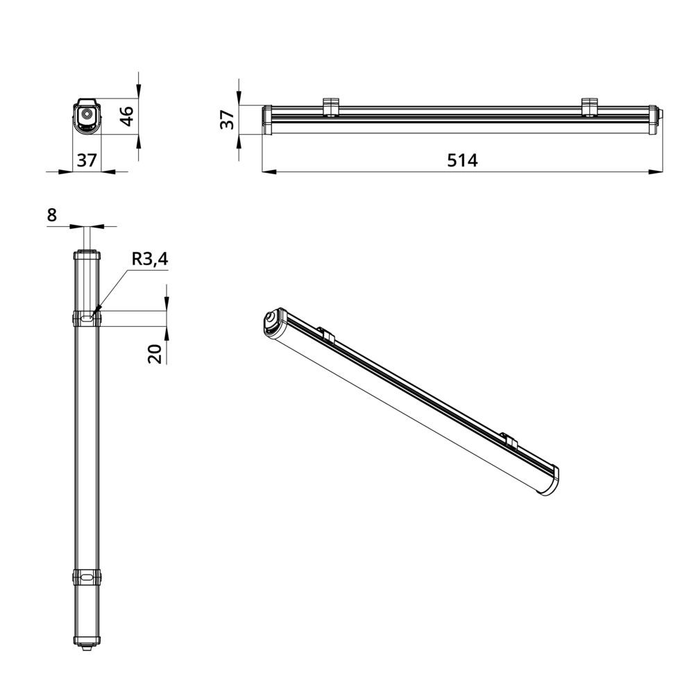 Т-Линия Слим 20 500мм Эко CRI80 3000К Опал
