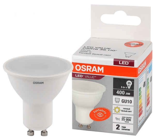 Светодиодная лампа OSRAM PAR16  5Вт 230В 3000К GU10